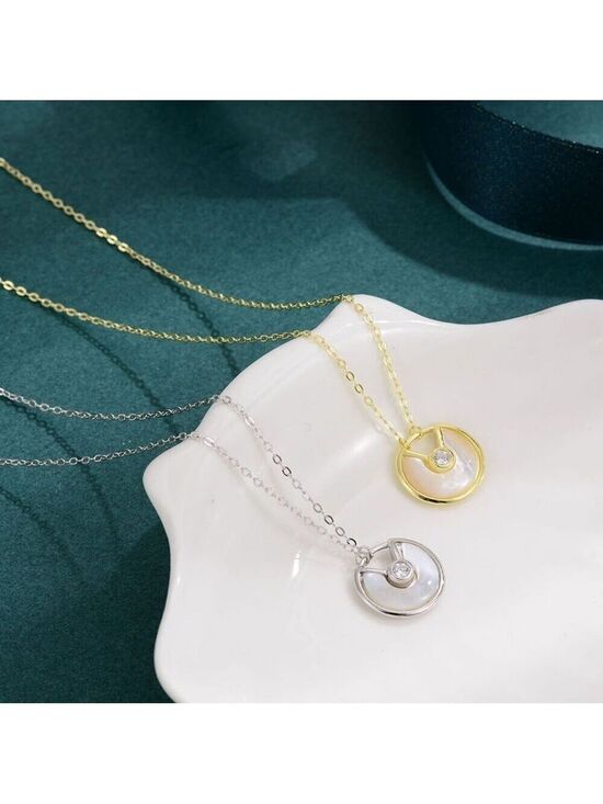 Jewelry - 14kt Gold Plated over Sterling Silver White MOP Shell CZ Amulet Necklace